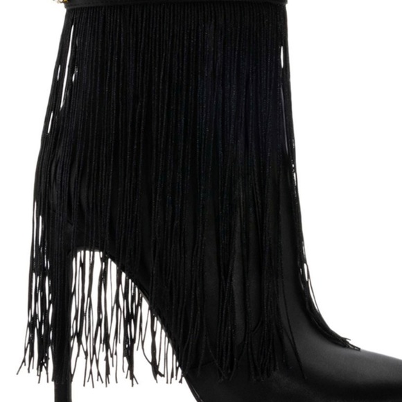 AZALEA WANG AVERI EMBELLISHED FRINGE BOOTIE IN BLACK - Picture 4 of 7